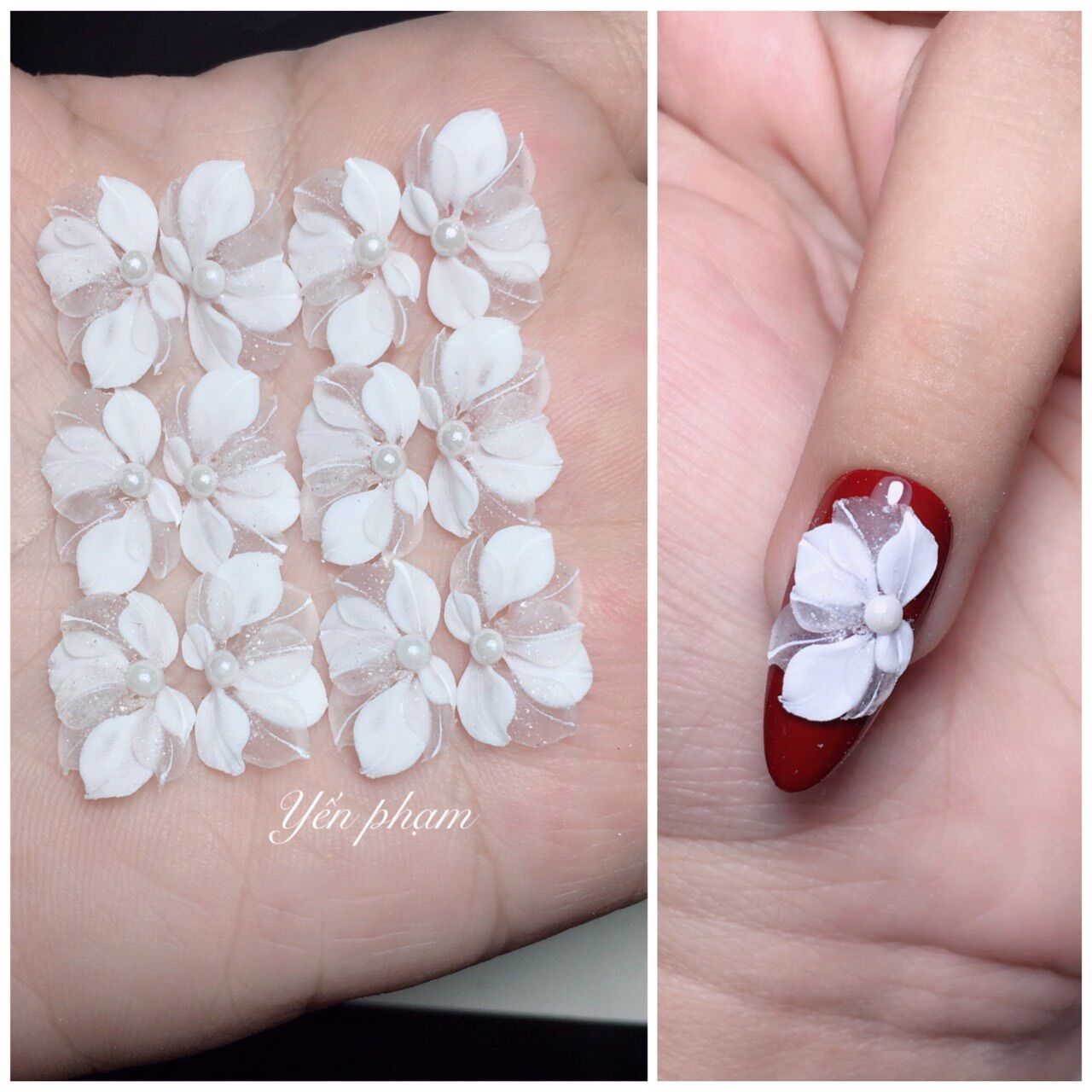 Hoa kiểu trắng trang trí móng tay