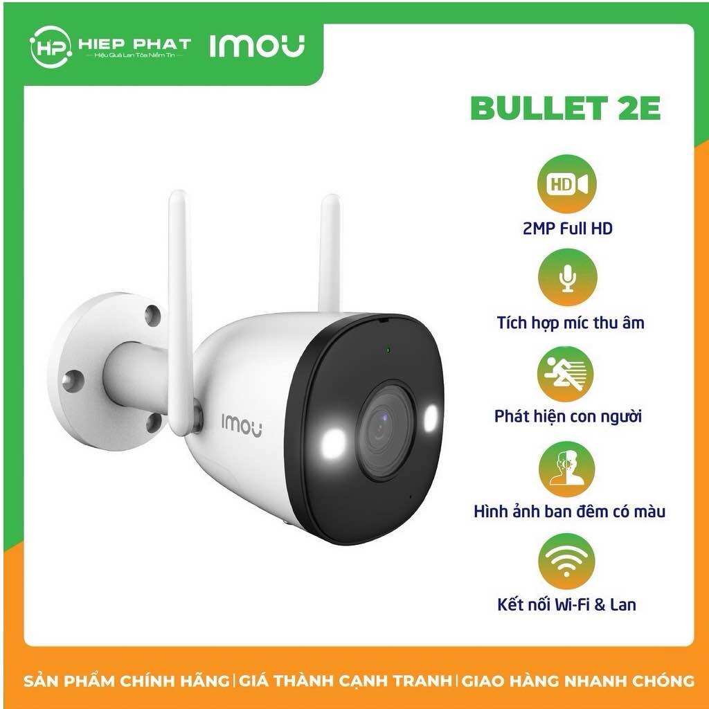Camera WiFi Imou Bullet 2E I IPC-F22FP-D I Full HD 1080P (Có Màu Ban Đêm) I Tích hợp Míc I Chống Nước IP67 I Hồng Ngoại I Cảnh Báo Đèn