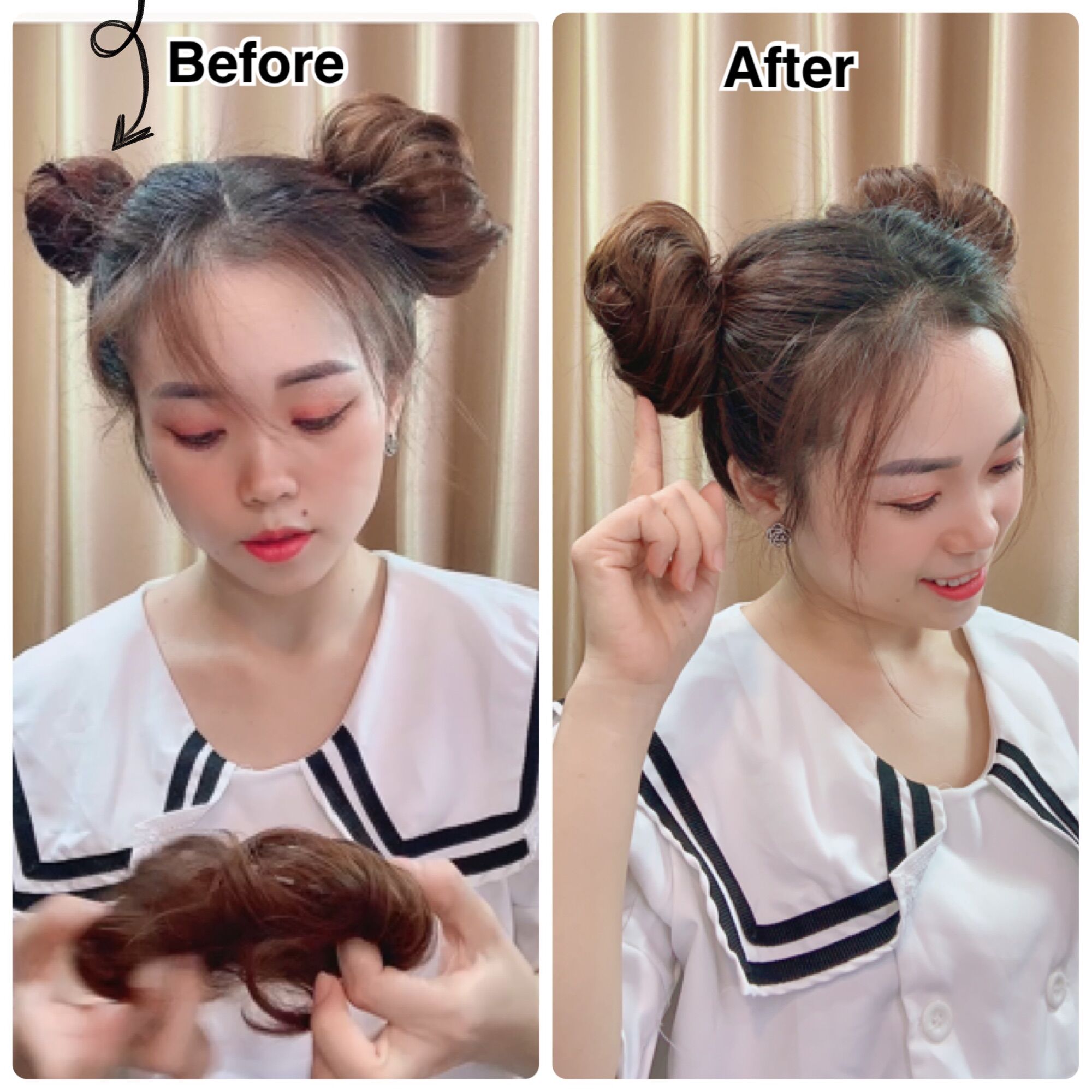 Set 2 Búi tóc giả, búi cột thẳng dùng để búi củ tỏi hoặc búi natra