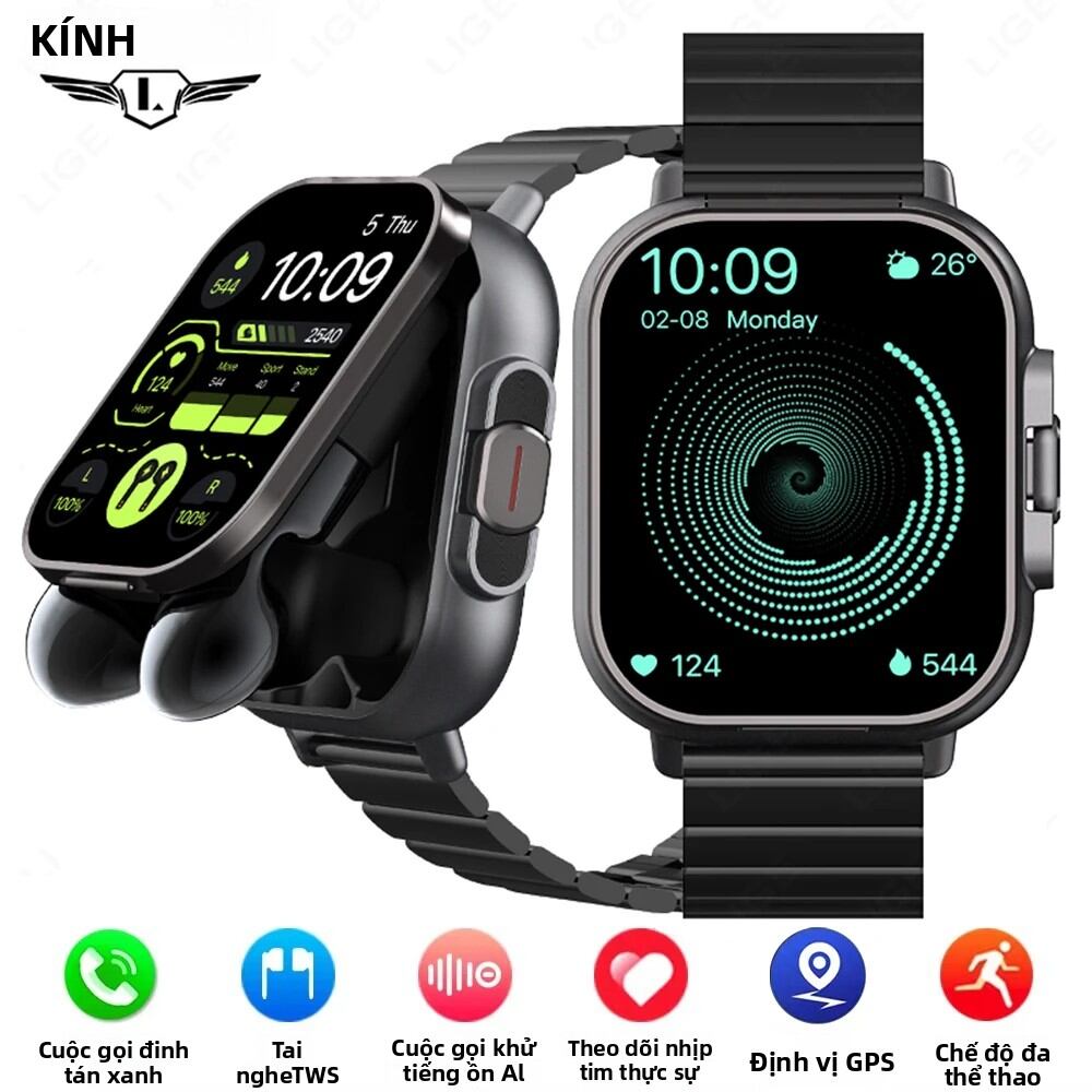 Đồng Hồ Thông Minh 2 Trong 1 TWS Và Tai Nghe Bluetooth, Thiết Bị Theo Dõi Sức Khỏe Thể Thao, Hỗ Trợ NFC, Gọi Điện, Dành Cho Nam Và Nữ, Tích Hợp Chức Năng Theo Dõi Nhịp Tim Và Tai Nghe.