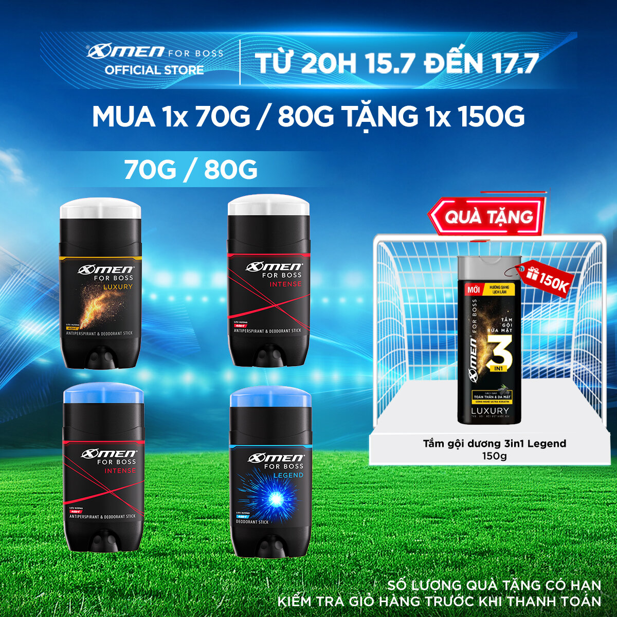 [MUA 1 TẶNG 1] Sáp Khử Mùi Xmen For Boss 70g/80g + Tặng Tắm Gội Rửa Mặt 3in1 150gx1 - Sáp Thơm Châu Âu