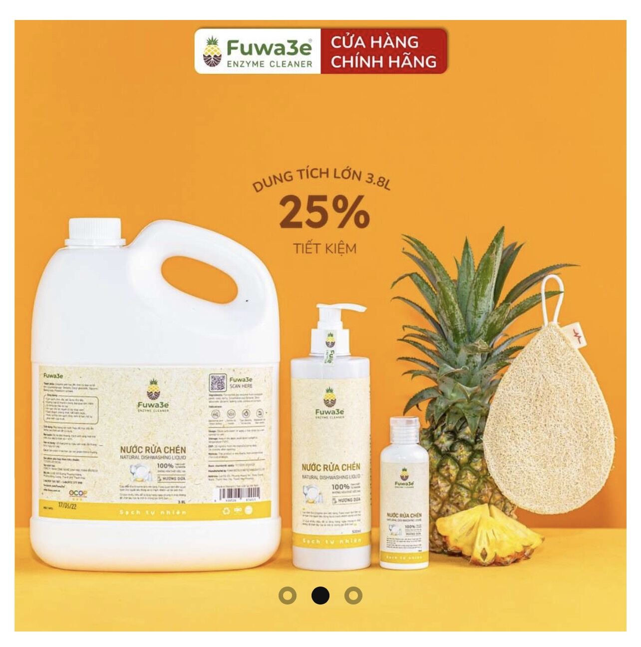 Fuwa3e Nước rửa chén thiên nhiên từ trái dứa 3,8L