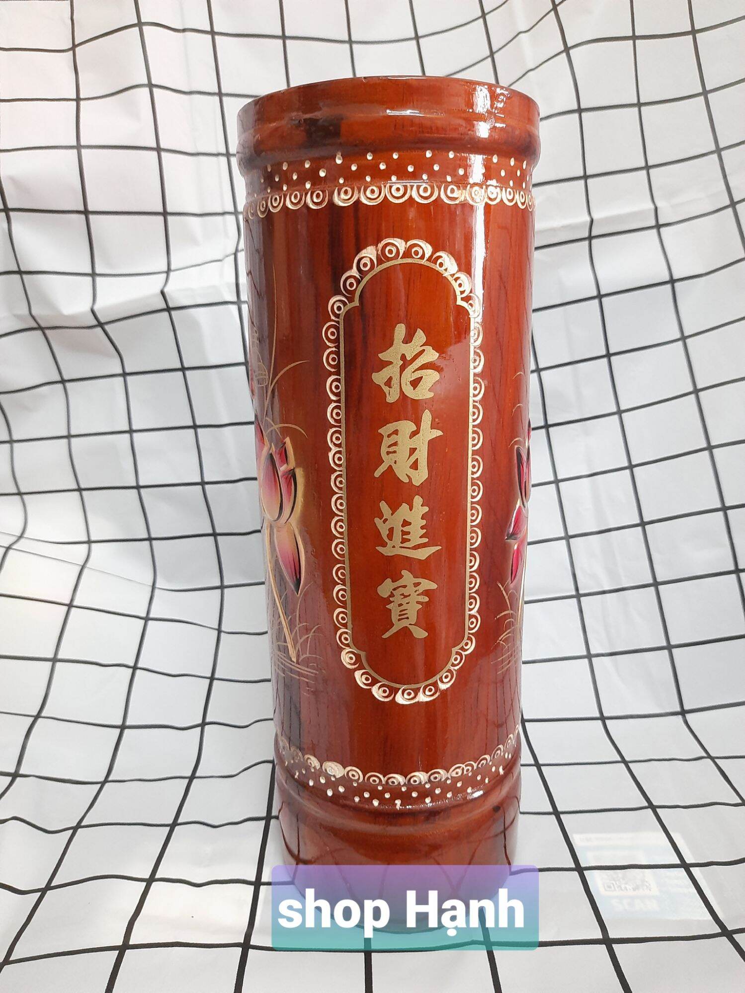 Ống đựng nhang gỗ chạm hoa sen có 4 size