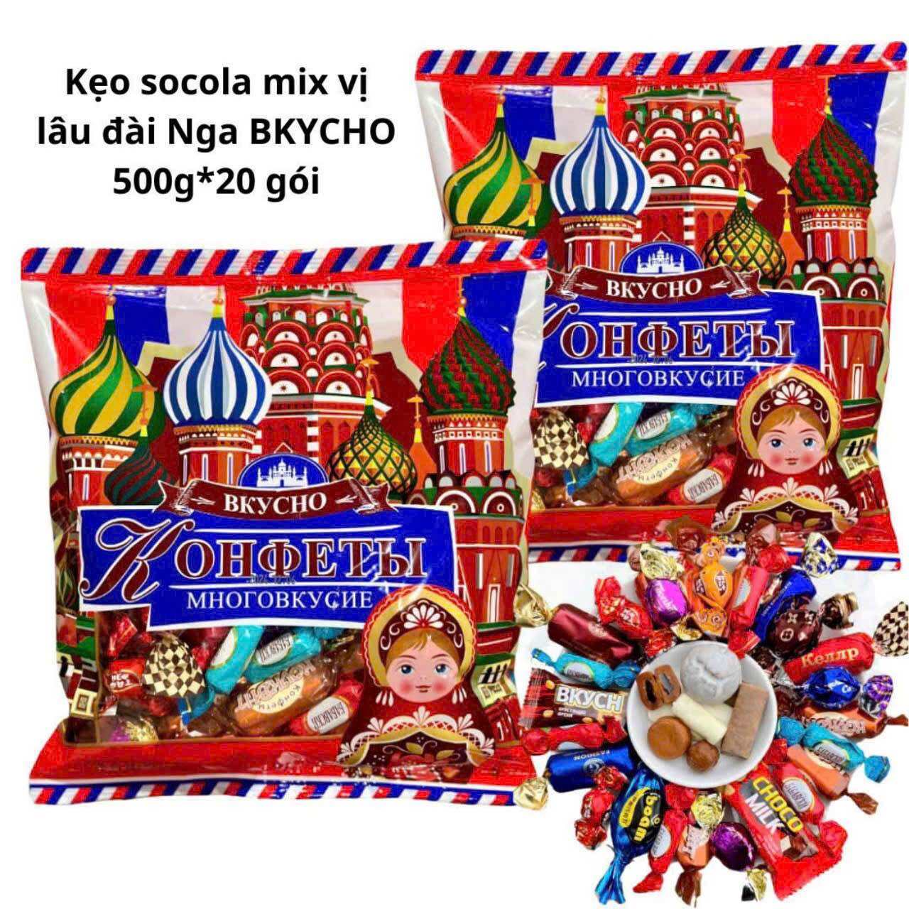  Túi 500g Kẹo Socola Nga Mix Nhiều Vị Mẫu Lâu Đài Siêu Ngon,Siêu Hot 