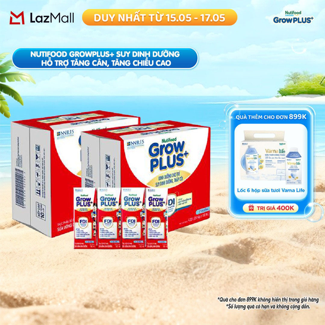 Thùng Sữa Nước Pha Sẵn Nutifood GrowPLUS+ Ít Đường suy dinh dưỡng - Hỗ trợ tăng cân, tăng chiều cao - Trên 1 tuổi (48 Hộp x 180ml) (Bao bì tùy đợt nhập hàng)