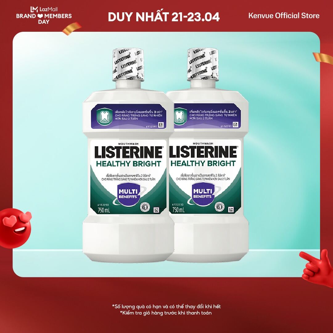 Bộ 2 Nước súc miệng làm trắng răng Listerine Healthy Bright Mouthwash 750ml/chai