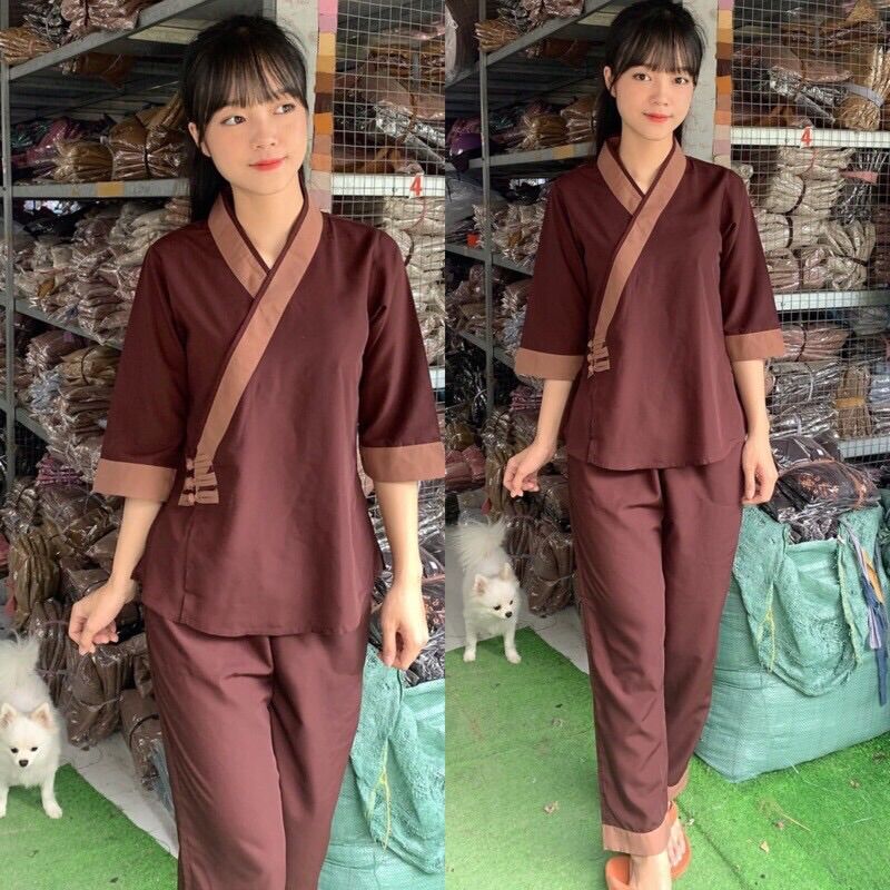 Đồ Lam Đi Chùa ❤️ Đồ Bộ Xéo 3 Nút