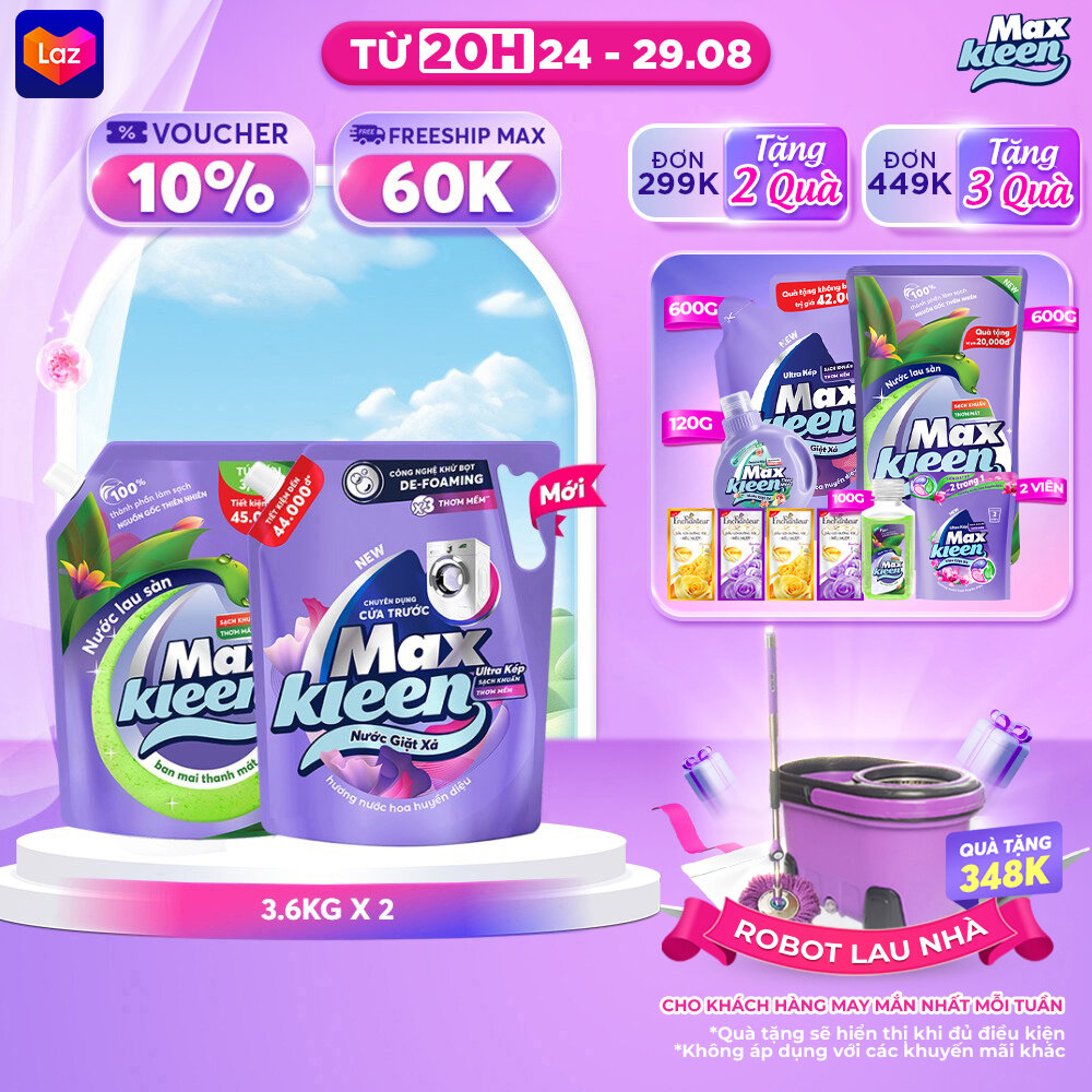 Combo Túi nước giặt xả cửa trước hương Huyền diệu 3.6kg + Túi lau sàn 3.6kg