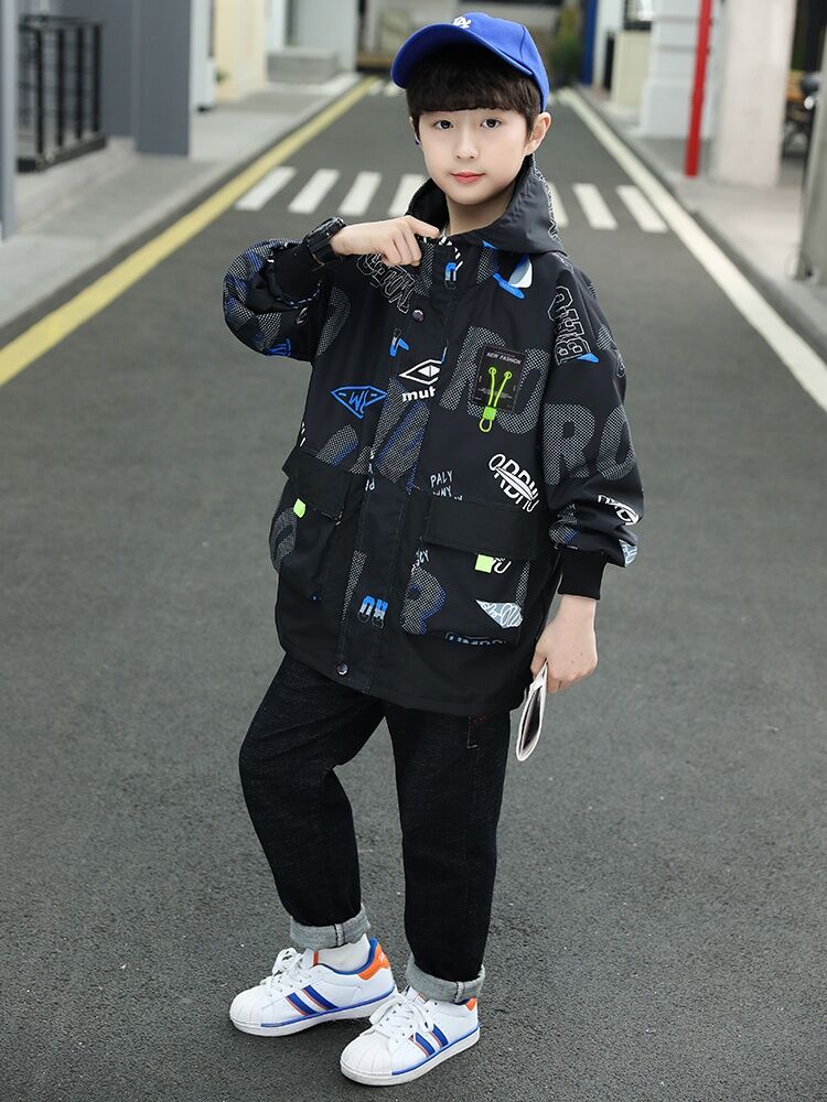 Áo Khoác Trẻ Trung Ấm Áp Cho Bé Trai Mùa Thu Đông Có Mũ Trùm Đầu Thời Trang Trẻ Em Trung Niên Áo Khoác Trẻ Em