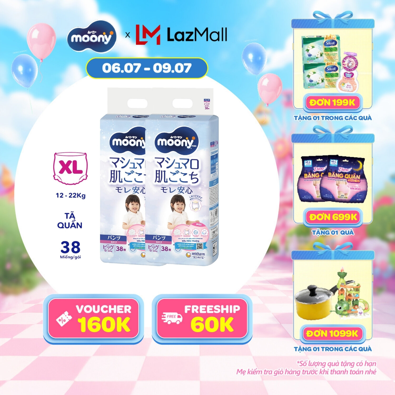 [SALE CUỐI THÁNG QUÀ SLCH] Combo 2 tã quần cao cấp Moony Bé Gái XL38 miếng - Nhập khẩu từ Nhật Bản