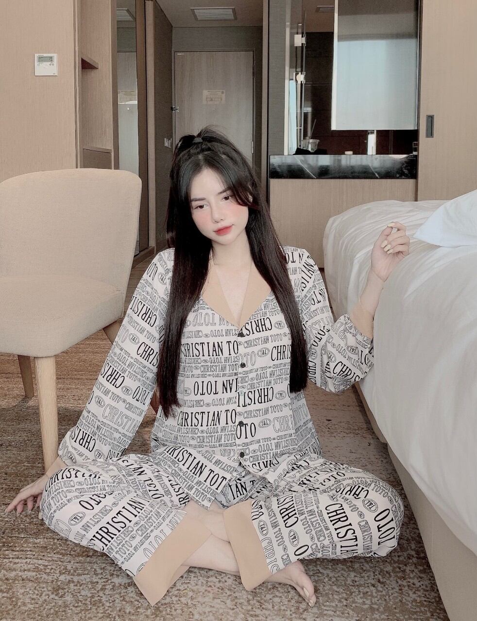 Đồ Bộ Pijama Tay Dài Lụa Mango Freesize Dưới 62kg