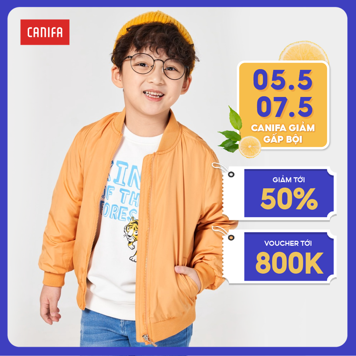 Áo khoác bé trai canifa dáng bomber 2 lớp 2ot21w002