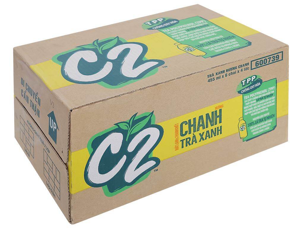 THÙNG 24 CHAI TRÀ XANH C2 VỊ CHANH 455ML
