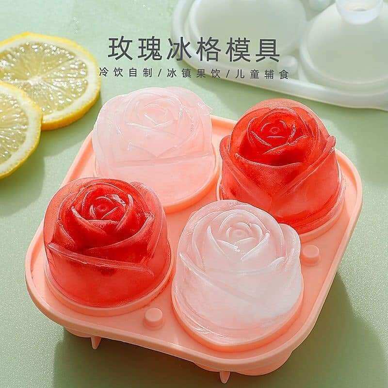 Khuôn silicon khay đá vĩ 4 hoa hồng