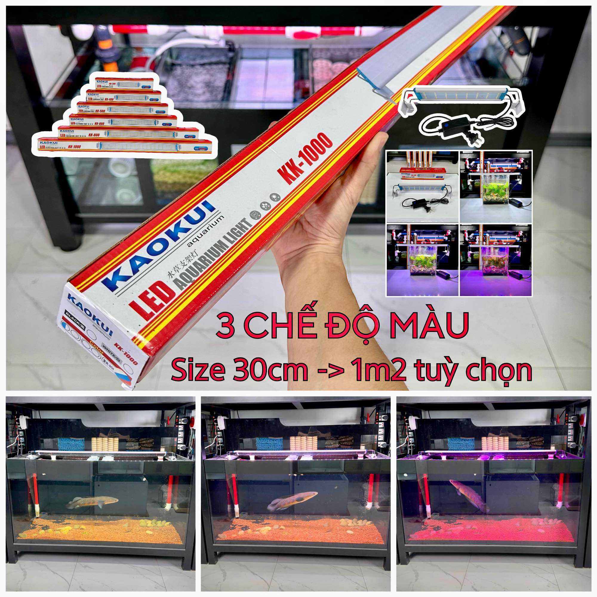 Đèn led máng Koukui 30cm-1m2 “Điều chỉnh 3 chế độ màu” Ánh sáng 10000K 6 hàng bóng. Dùng cho bể cá, tép, hồ thuỷ sinh...