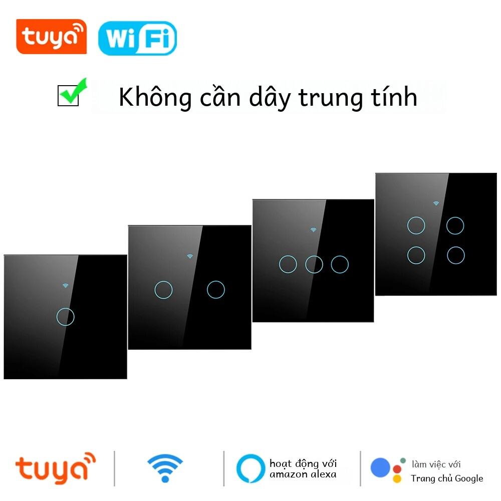 Tuya Wifi Công Tắc Đèn Cảm Ứng Thông Minh Điều Khiển Từ Xa Không Dây Công Tắc Đèn Led Không Cần Dây Trung Tính 1-4 Gang Tương Thích Với Alexa Google Home