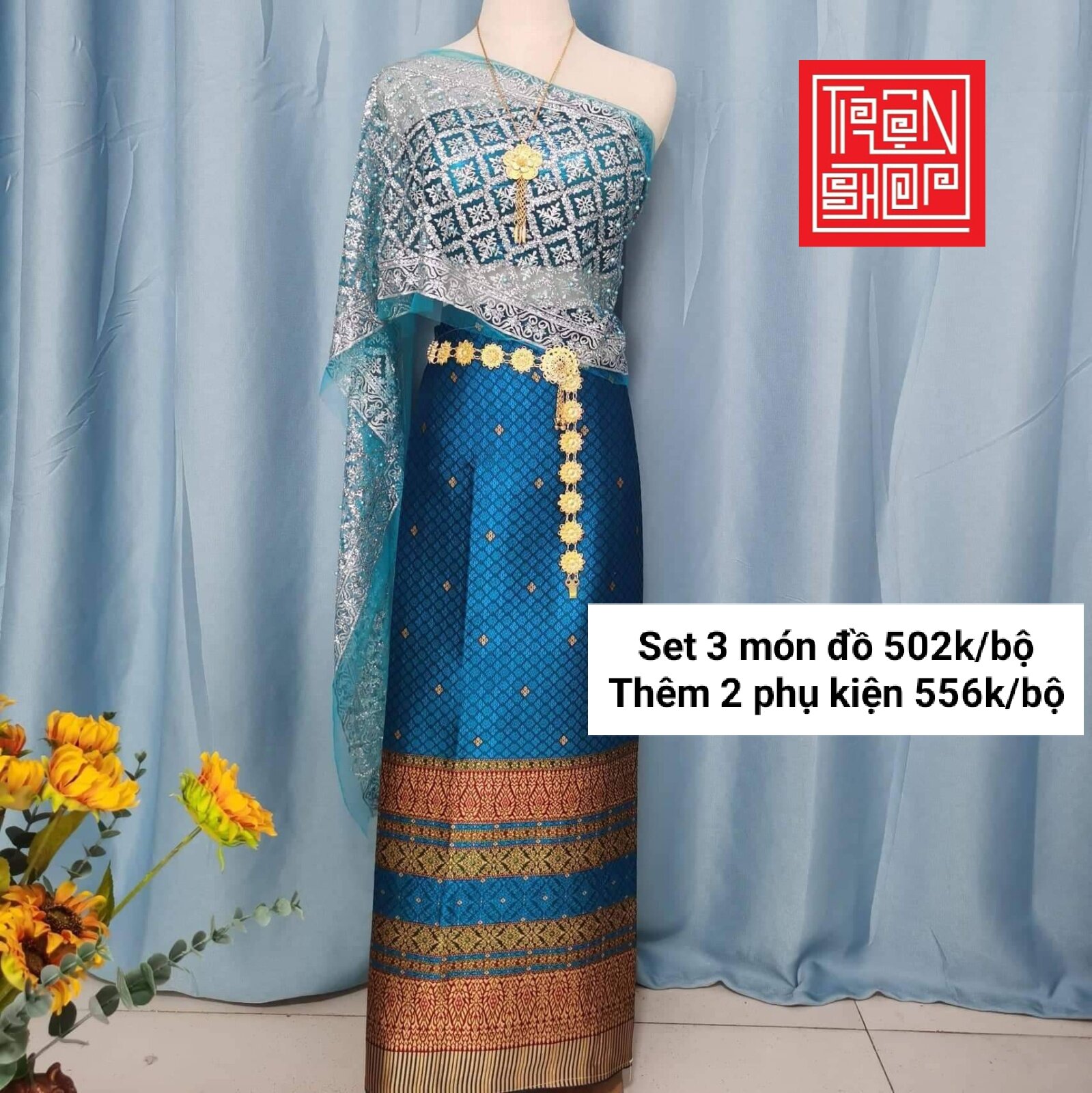 [Sẵn] Set trang phục Thái Lan 5 món gồm cả đồ và phụ kiện