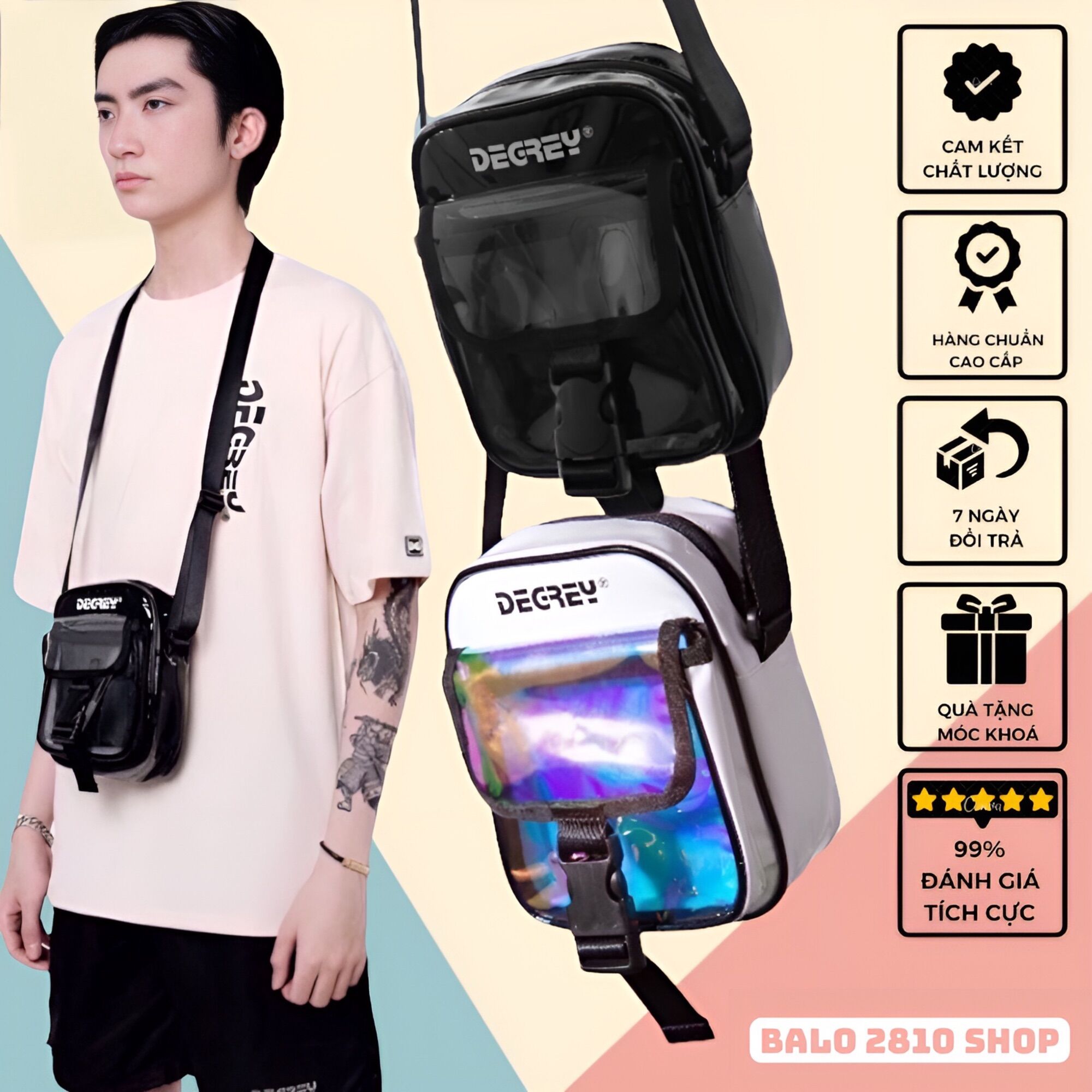 Túi đeo chéo degrey hologram - túi đeo chéo degrey đi học đi chơi chất vải poly cao cấp ulzzang unisex hot trend