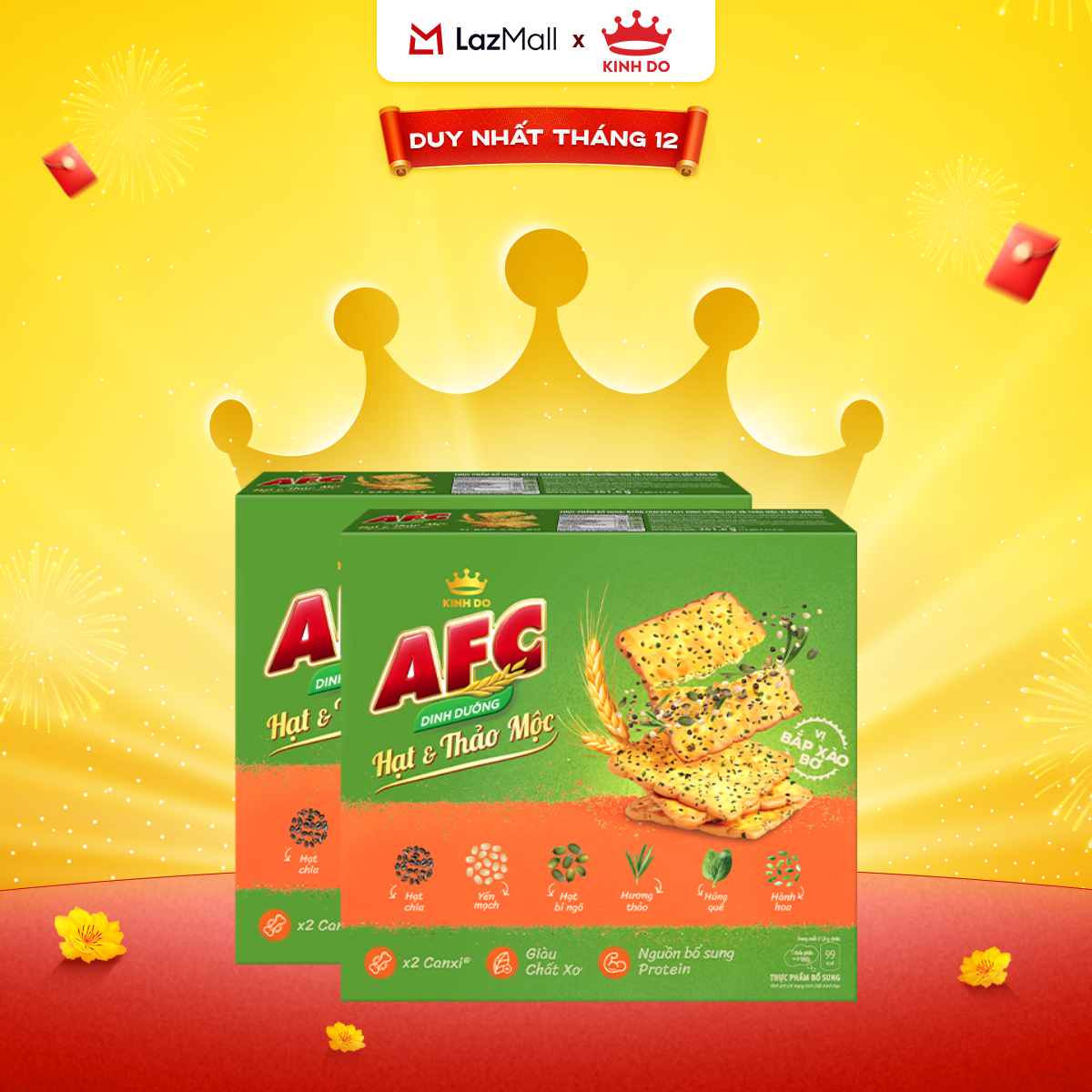 Bánh Cracker Afc Dinh Dưỡng Hạt Và Thảo Mộc Vị Bắp Xào Bơ Combo 2 Hộp X 261.6G