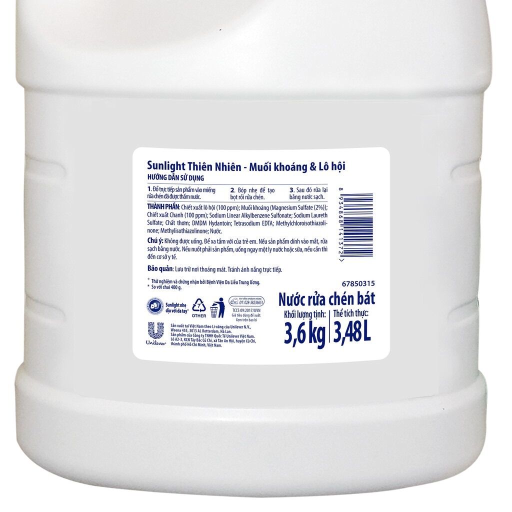 Nước rửa chén Sunlight Thiên Nhiên chai 3.6kg (MỚI)