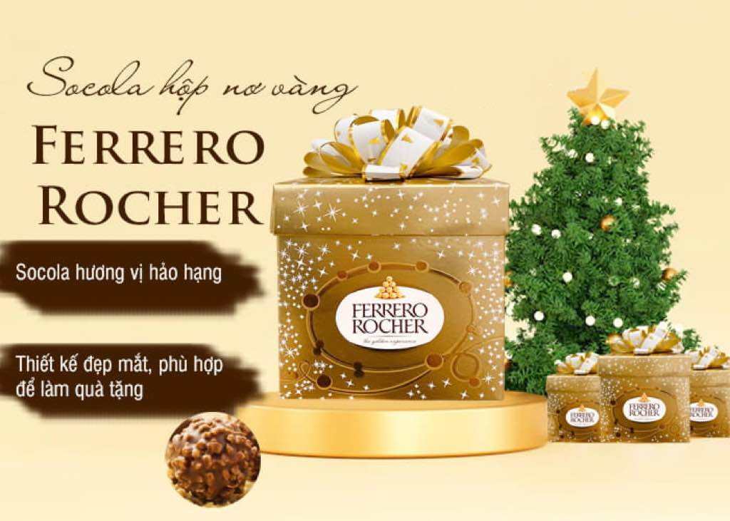 Kẹo socola hạt phỉ Raffaello Ferrero hộp vuông nơ vàng