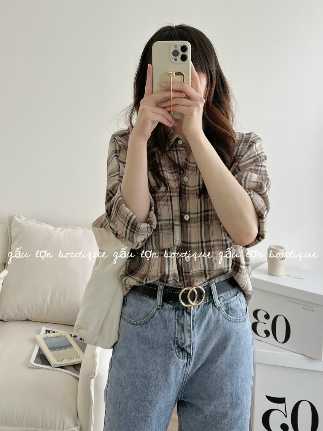 áo sơ mi kẻ caro chất thô dạ hàn quốc