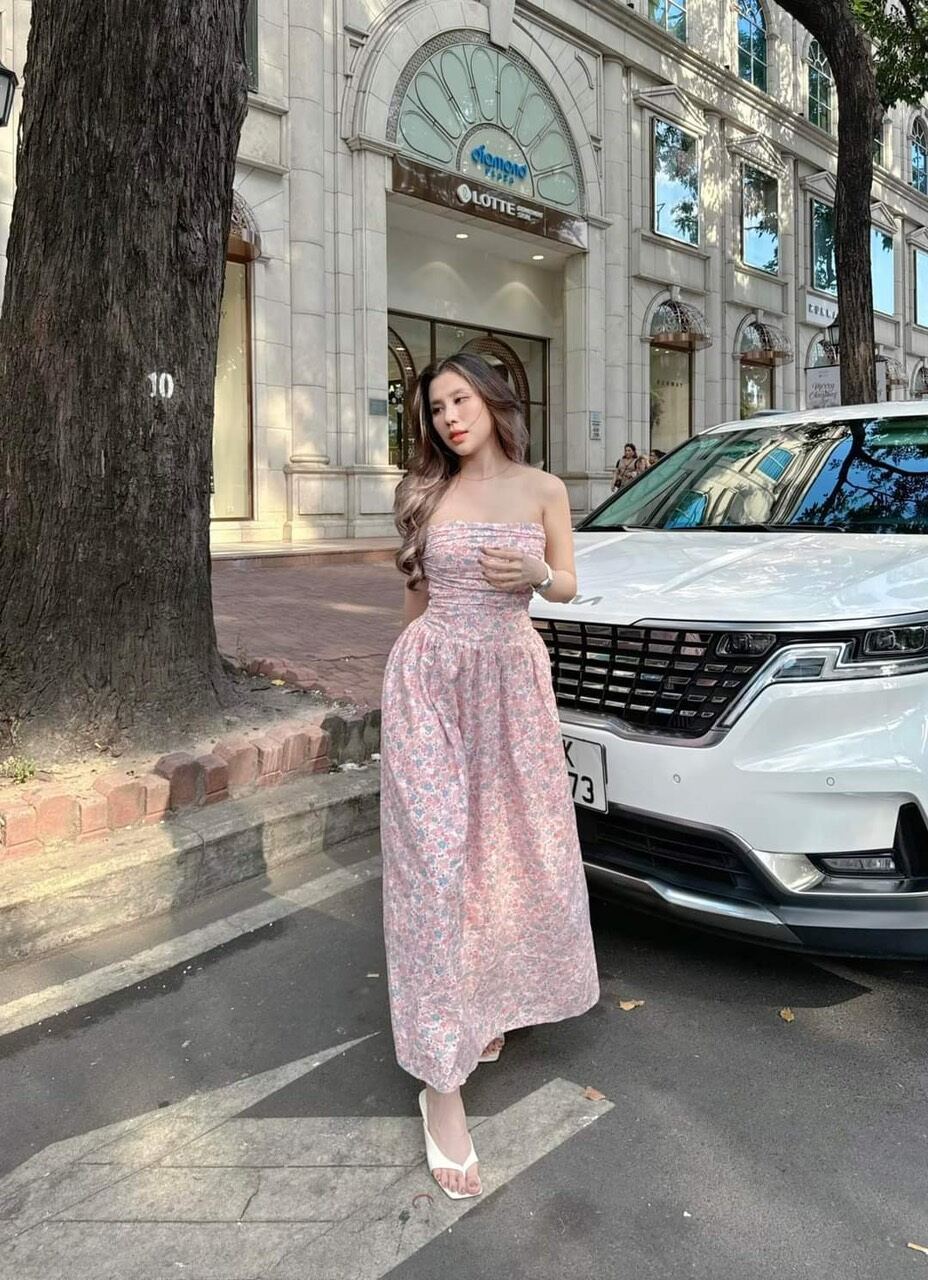 Đầm maxi hoa nhí cúp ngực xinh (kèm ảnh chụp thật)