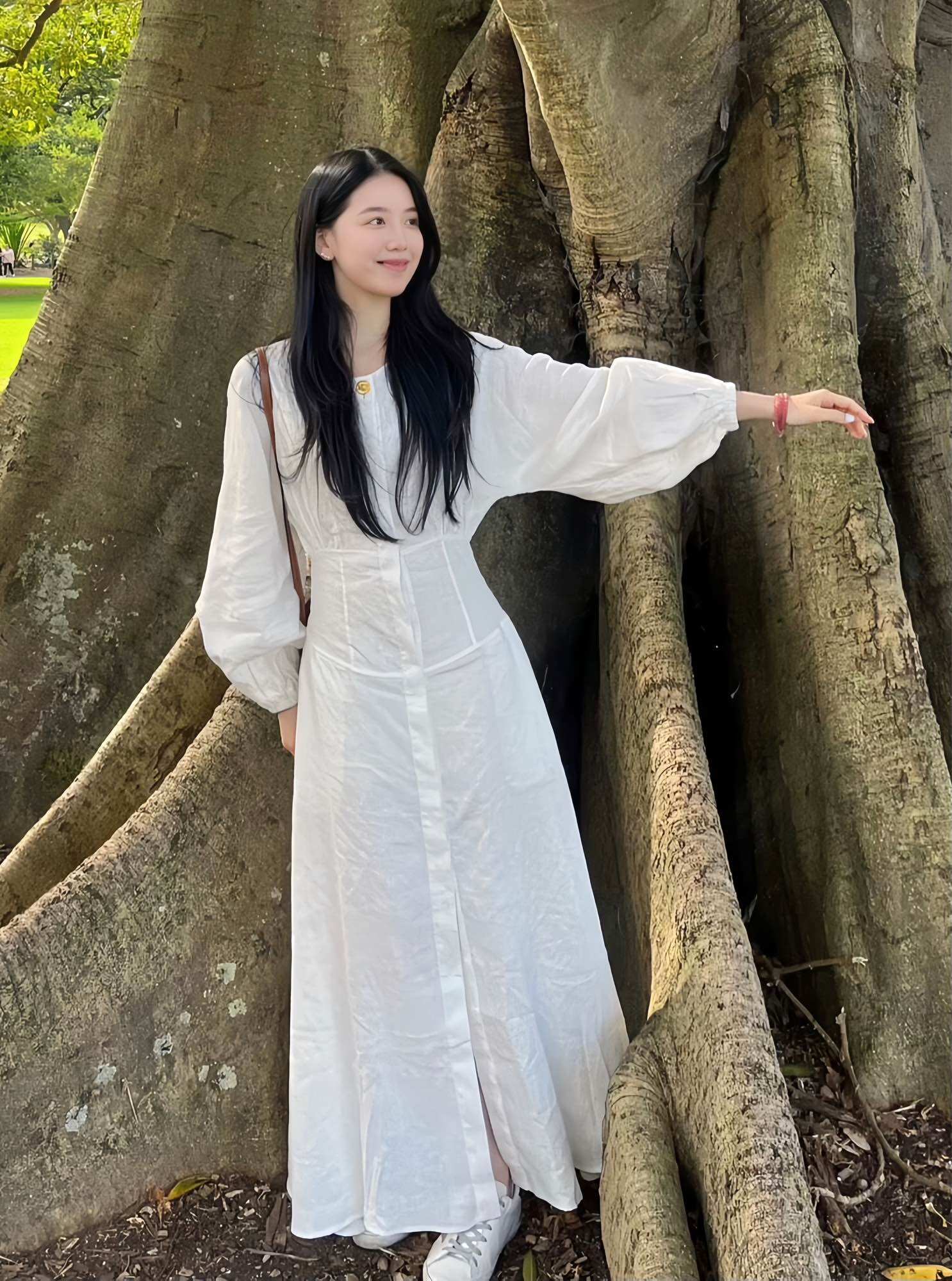 Váy sơ mi dáng dài tay phồng