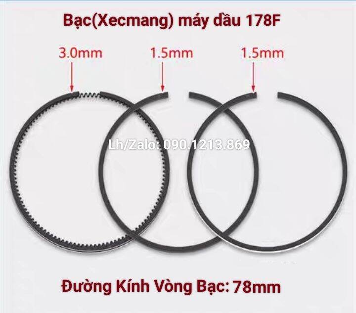 Pít tông bạc máy chạy dầu yanmar l70, piston xecmang séc măng máy dầu 178f,bít tông bạc xéc măng máy phát điện dầu máy cày xới 178f 3500 3600 3.5kw
