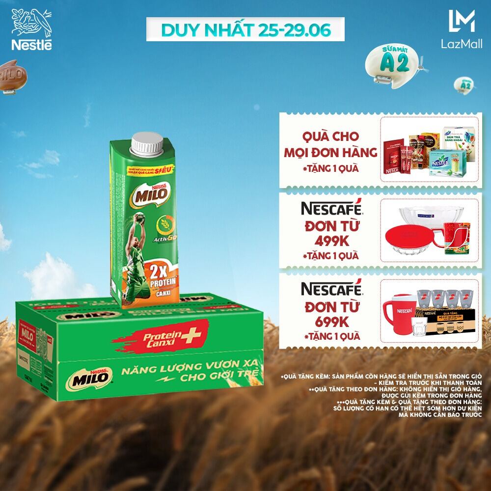 Sữa Lúa Mạch Nestlé® MILO® Teen Protein Canxi Thùng 24 hộp x 210 ml (24x210ml)