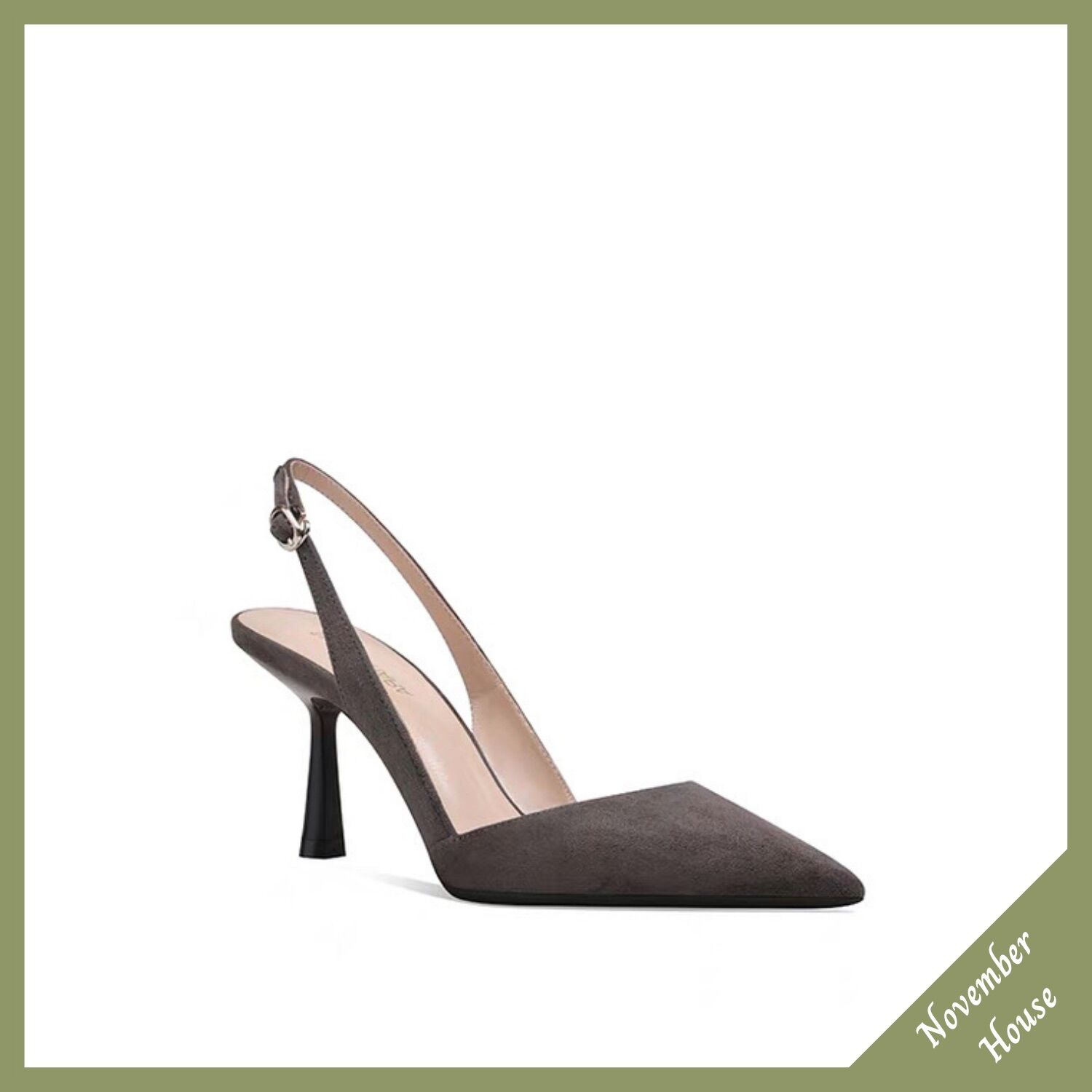 Giày cao gót slingback mũi nhọn, kiểu dáng thanh lịch với chất liệu da lộn và kiểu gót mới, GI10