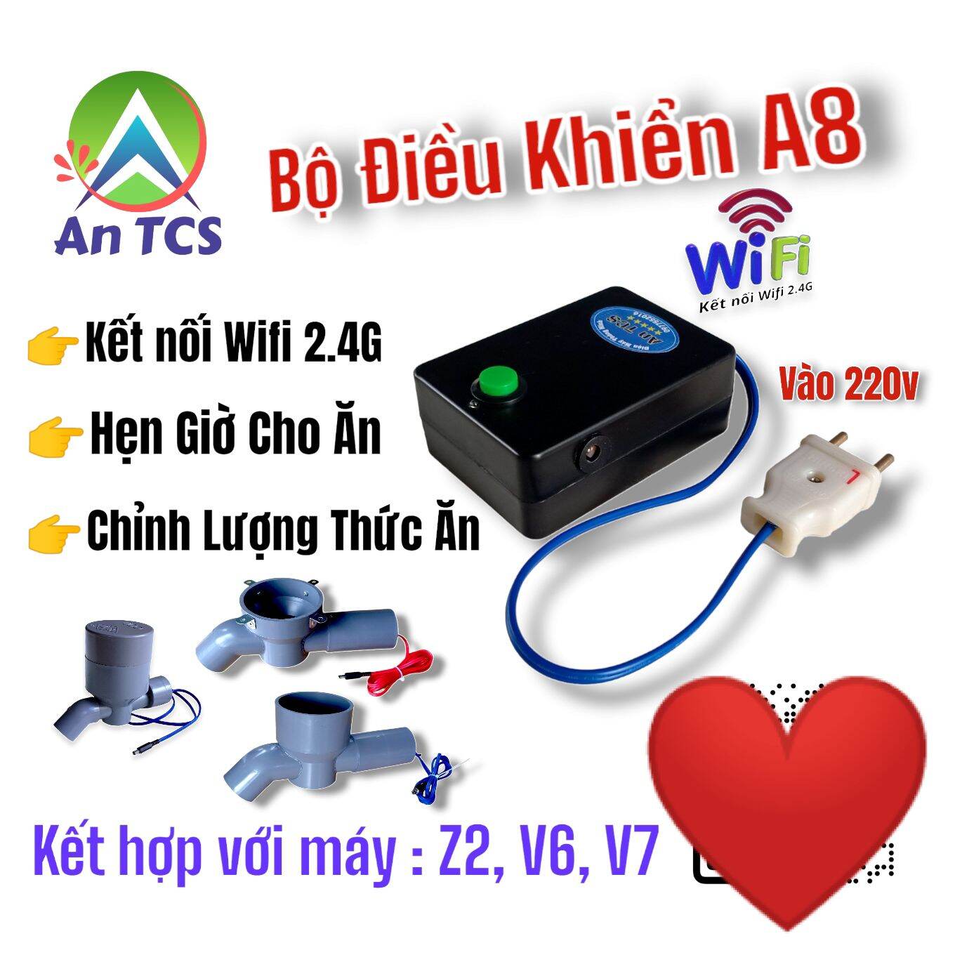 Máy cho cá ăn tự động wifi V6-A8 An TCS