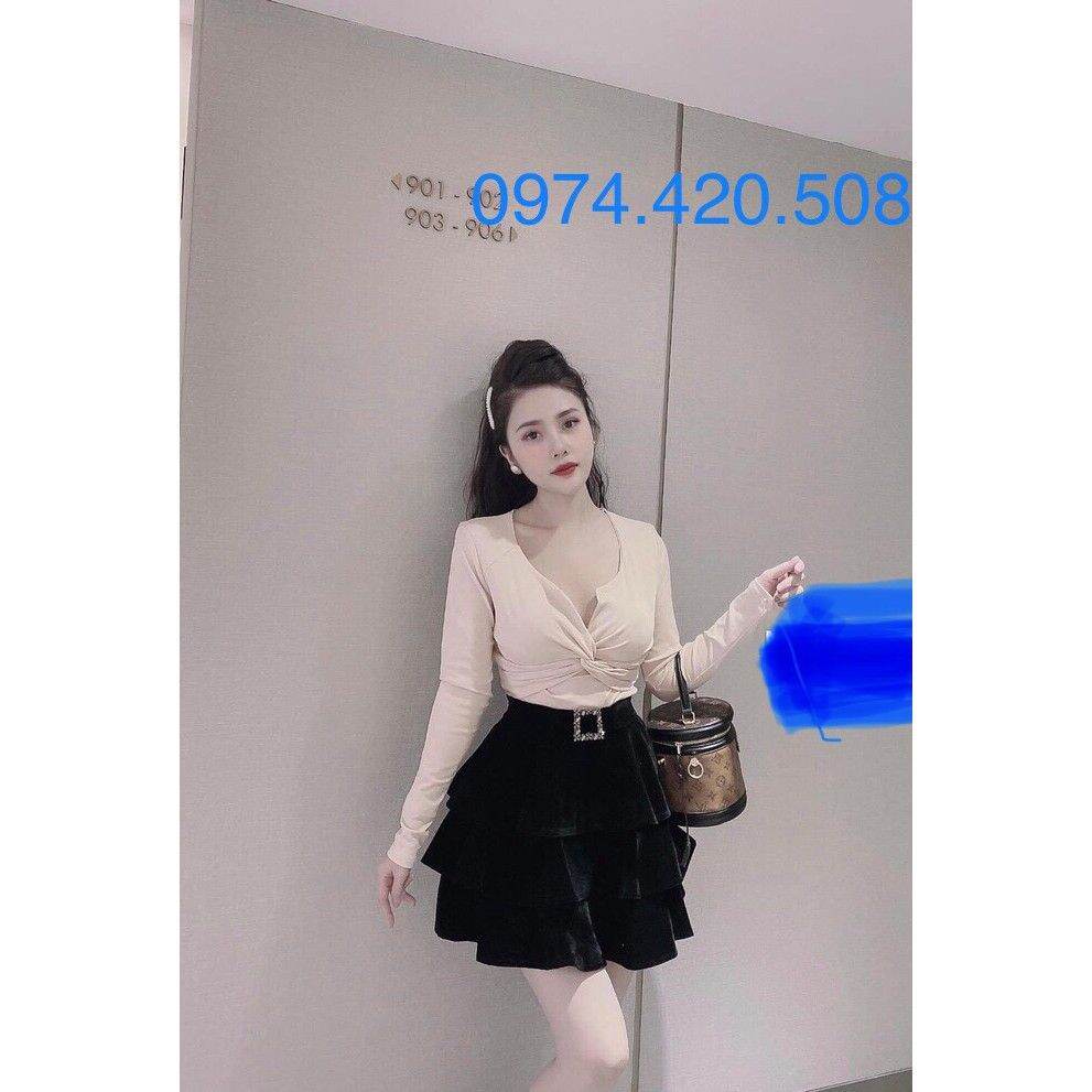 Chân váy nhung 3 tầng sang chảnh#váy nhung xinh