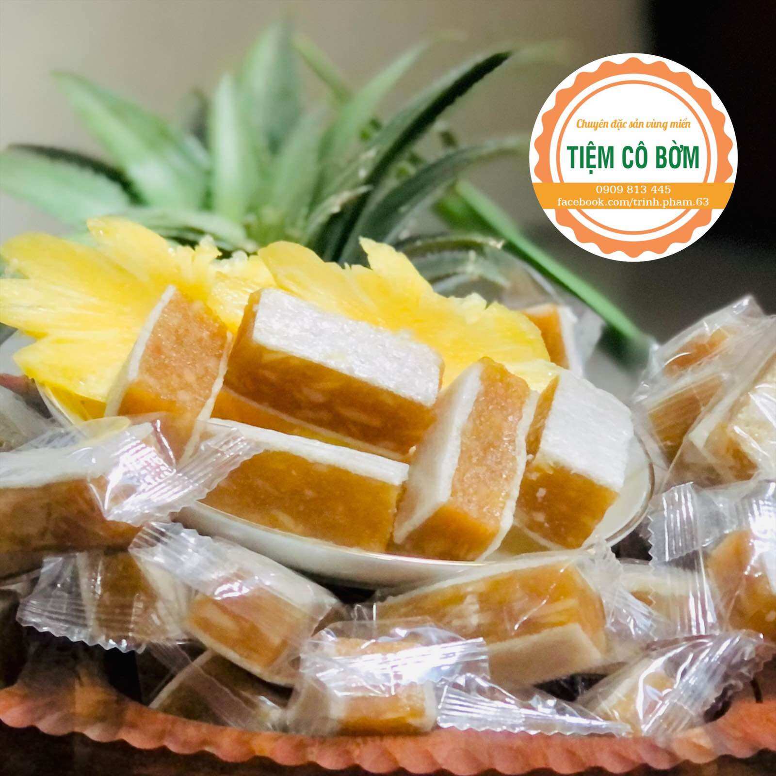 Kẹo khóm dừa non cuộn bánh phồng rất ngon, đặc sản miền Tây 500g