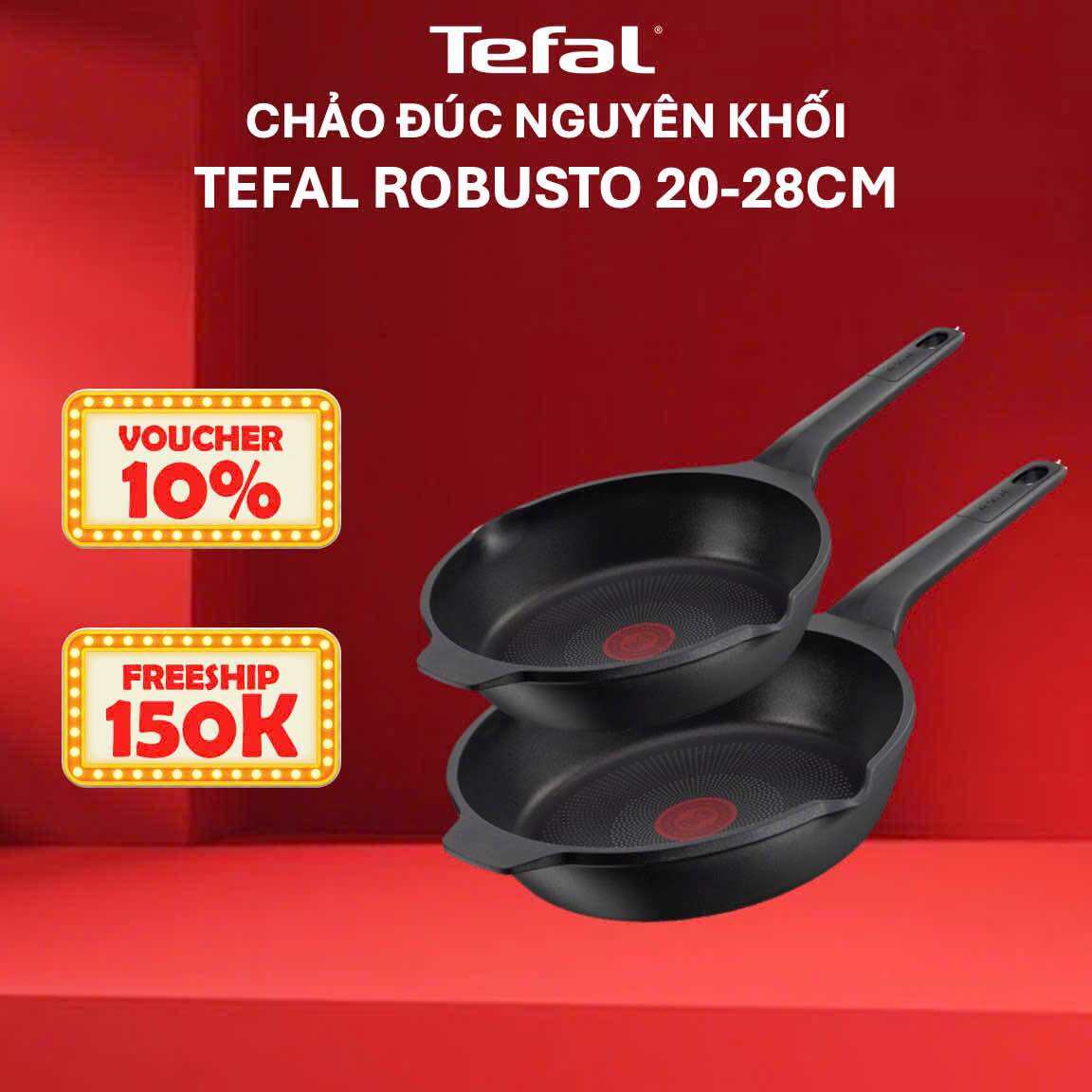 Chảo đúc cao cấp Tefal Robusto 20cm/ 22cm/ 24cm/ Sâu lồng 28cm - Có miệng rót - Chống dính Titanium 3X