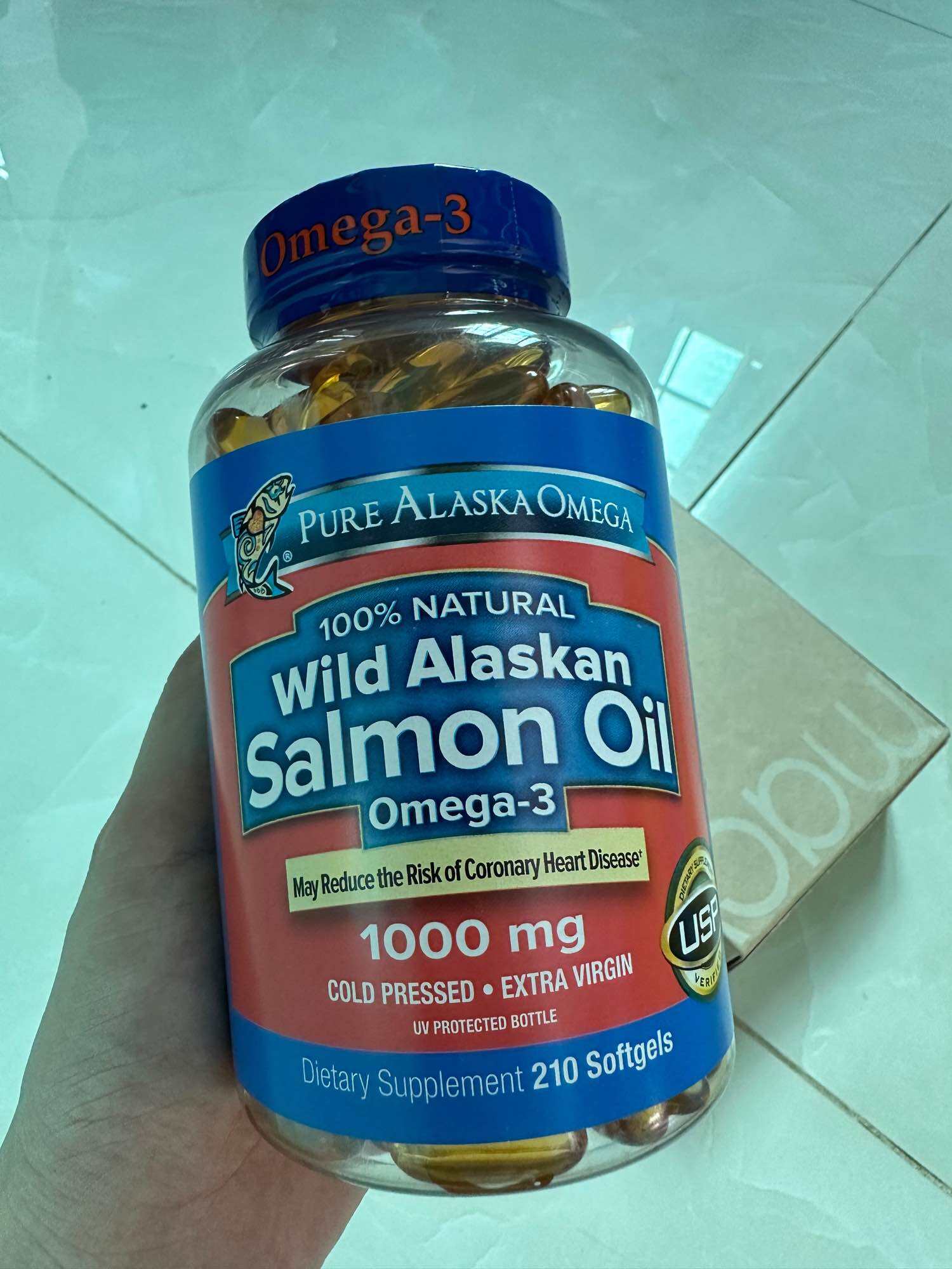 [date 2026][bill Mỹ] Viên dầu cá hồi salmon 210v Pure Alaska Omega-3 Wild Alaskan Salmon Oil 1000mg