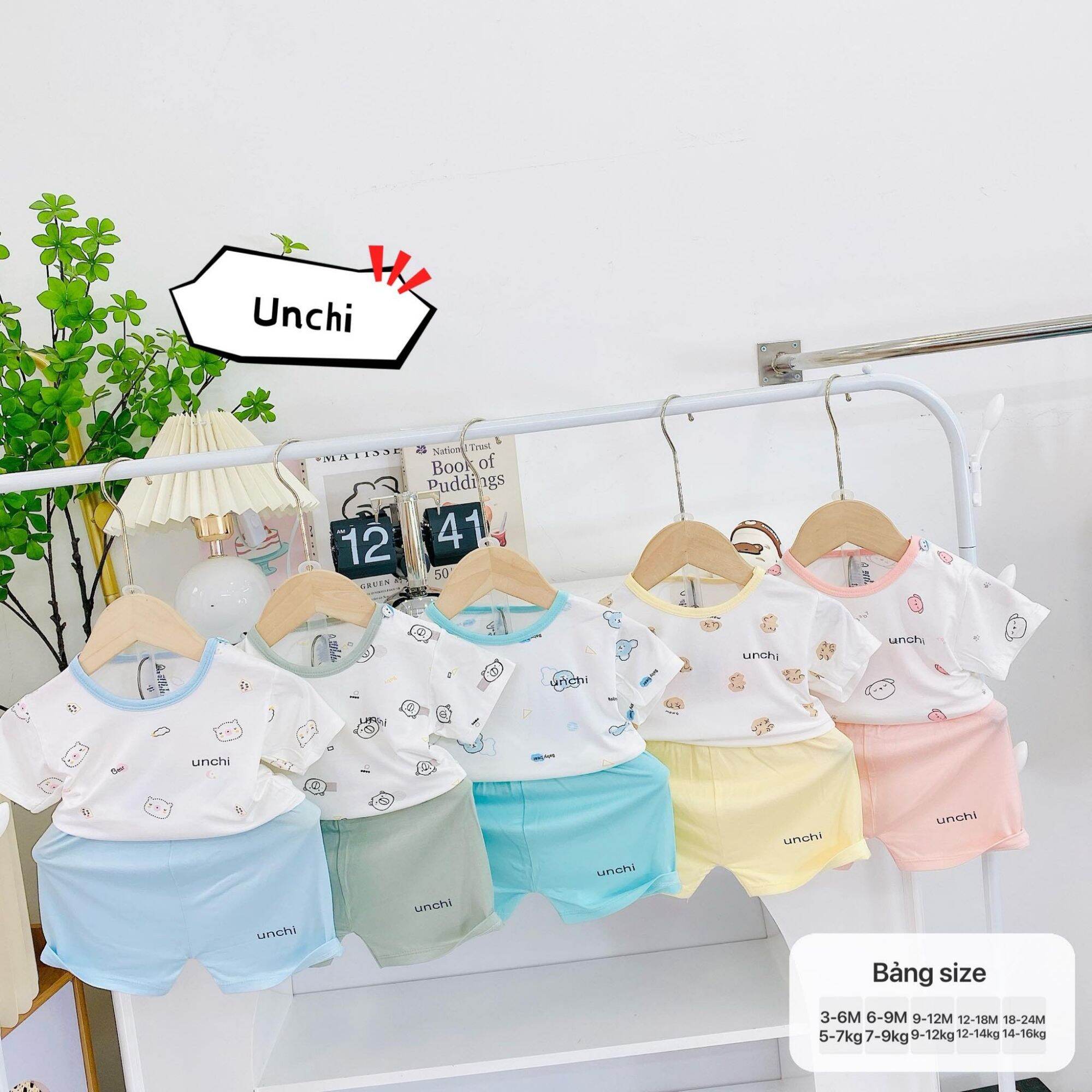 Bộ unchi họa tiết vải petit cho bé từ 5_15kg