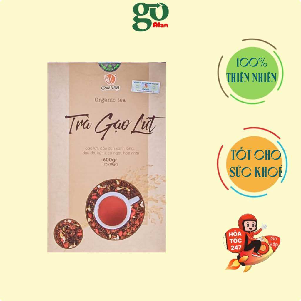 Trà Gạo Lức Quê Việt giúp thanh nhiệt ngủ ngon, nguyên liệu an toàn tự nhiên ,hộp 600gr 20 túi