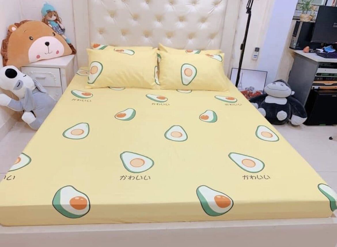 Drap giường Cotton Poly BƠ VÀNG, set 3 món gồm 1 ga trải giường