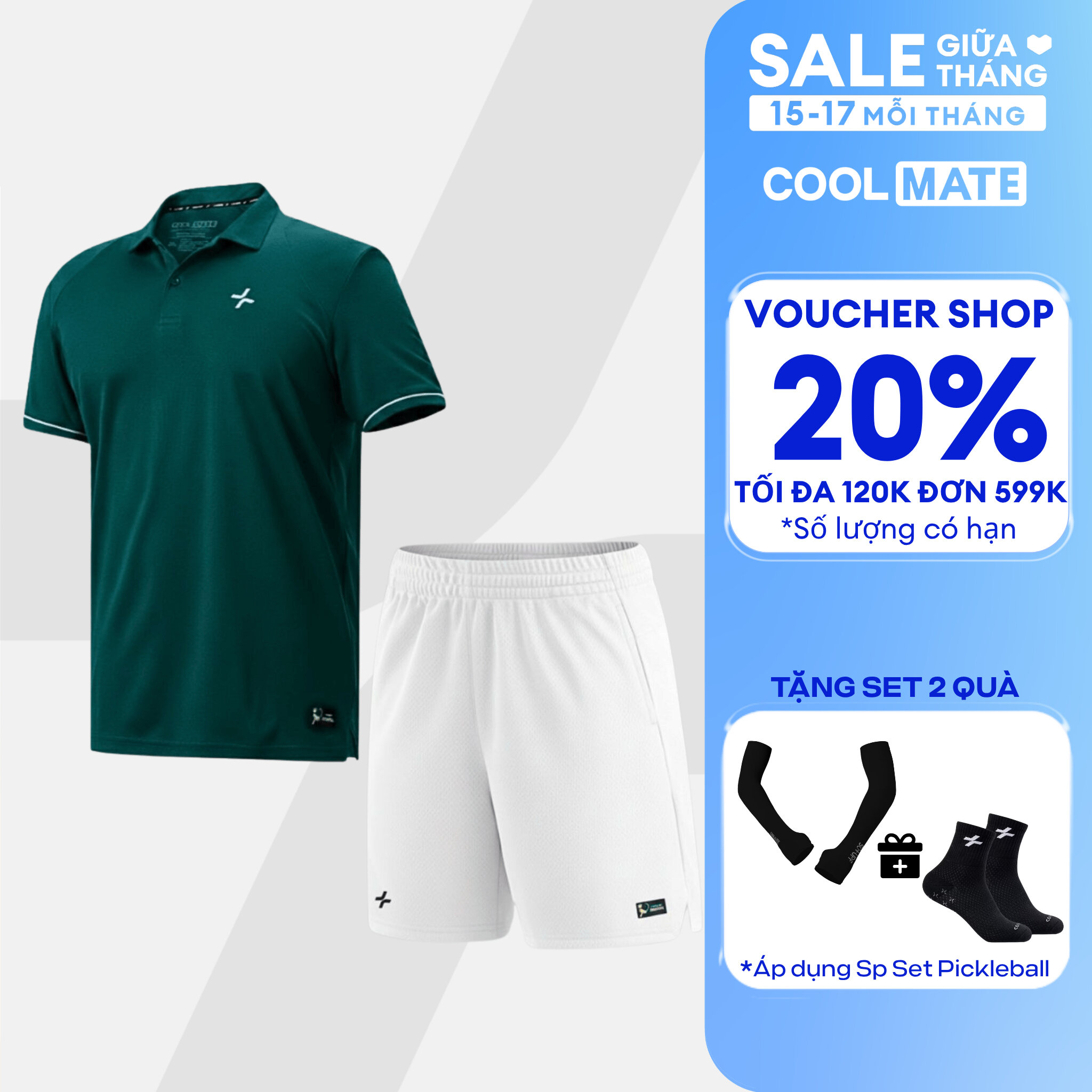 [TẶNG SET 2 QUÀ]Set đồ bộ thể thao nam Pickleball Exdry Essentials Áo polo và Quần shorts thấm hút, nhanh khô, thoáng khí Coolmate