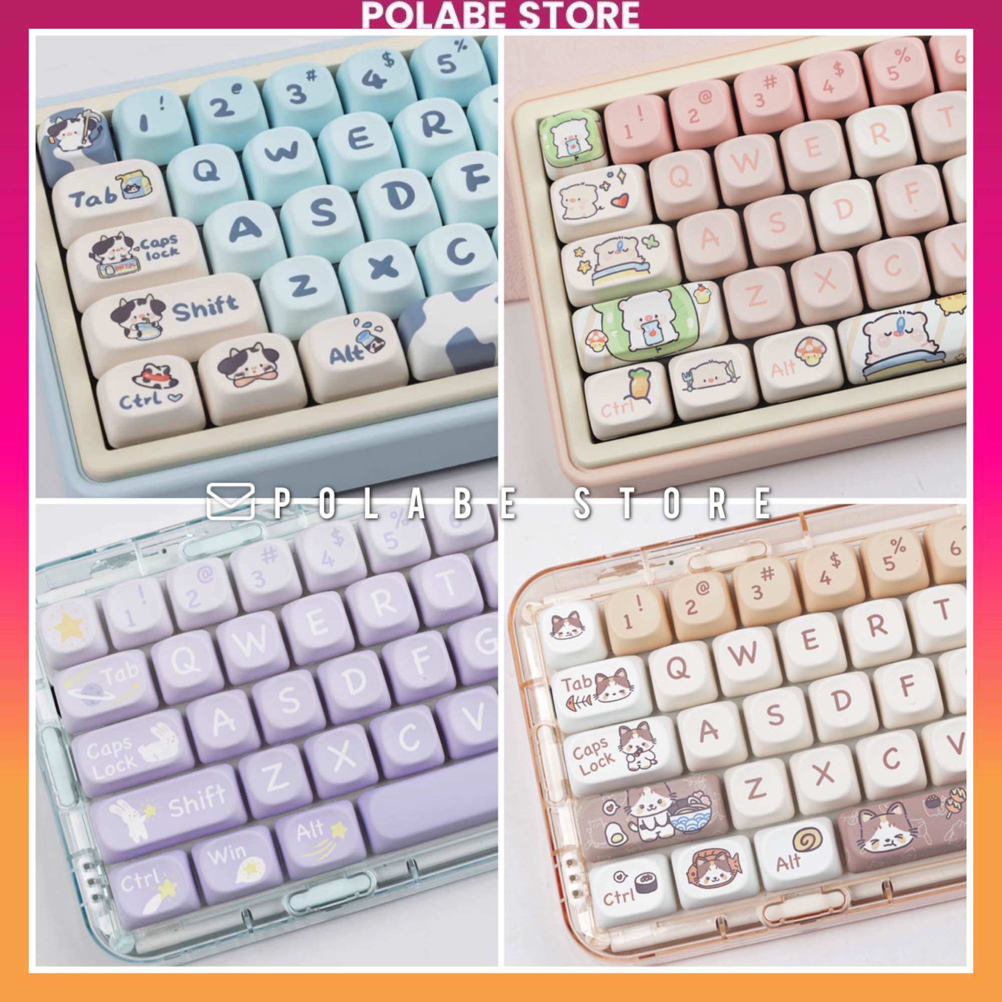 Keycap moa gradient cow moa profile pbt dyesub bàn phím cơ pink pig little cat - polabe store
