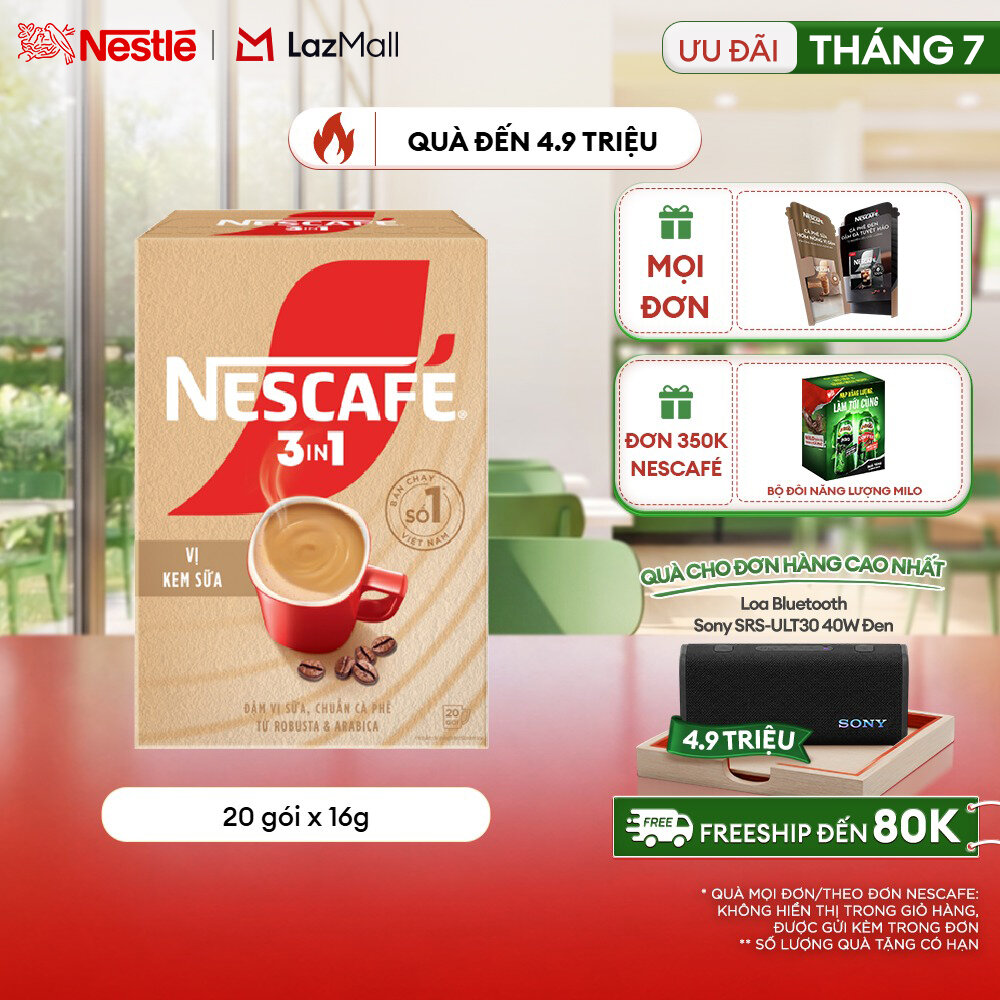 [FREESHIP TOÀN QUỐC] Hộp Cà phê hòa tan NESCAFÉ 3IN1 VỊ KEM SỮA 20 gói ĐẬM VỊ SỮA, CHUẨN CÀ PHÊ