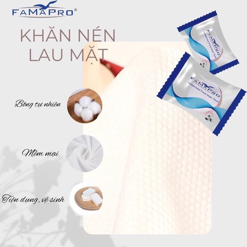 Khăn nén viên kẹo bỏ túi/khăn ướt nén du lịch/khăn nén famapro/khăn nén dùng 1 lần dạng viên kẹo