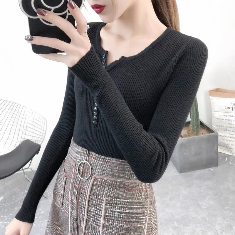 Áo len lông cừu cúc ngực phong cách Hàn Quốc