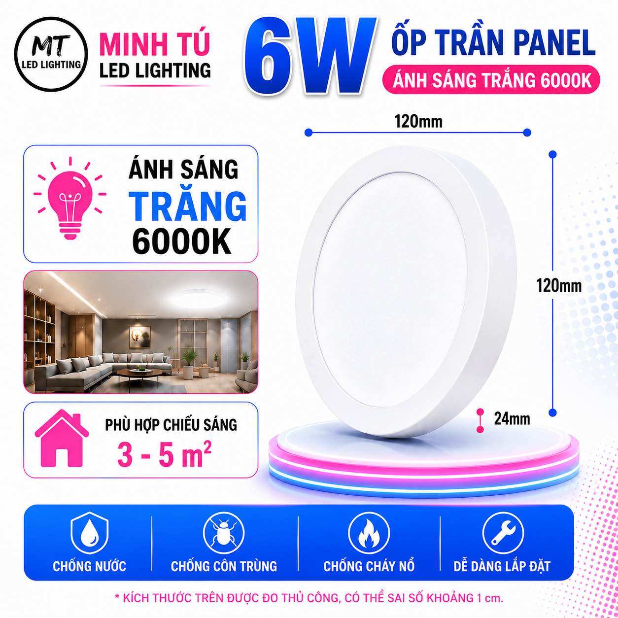 Đèn LED Panel Ốp Trần Gắn Nổi Tròn 6W 12W 18W 24W Ánh Sáng Trắng 6500K - Siêu Sáng Tiết Kiệm Điện Dễ Lắp Đặt