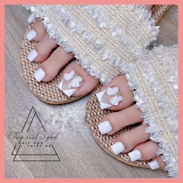 Nail box - Móng up chân thiết kế bộ 24 móng đủ size đính charm nơ dễ thương