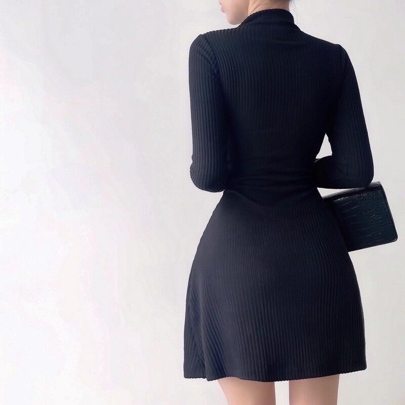 V102-Đầm cổ lọ tay dài dáng xoè Sam-collection⭐️Freeship