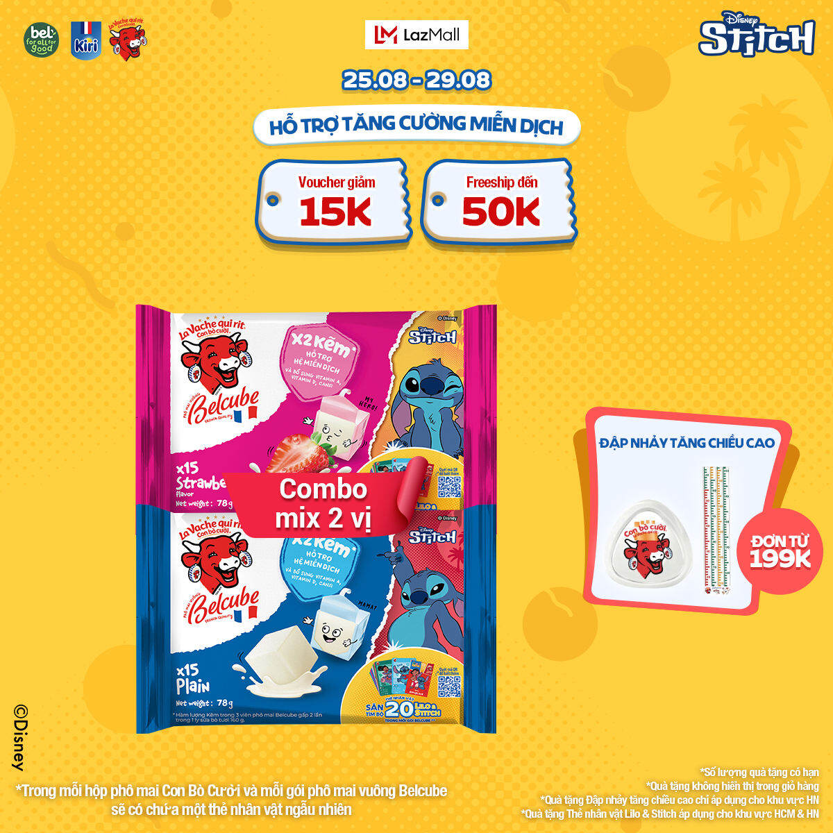 Combo Phô mai vuông Belcube vị sữa 15C và Dâu