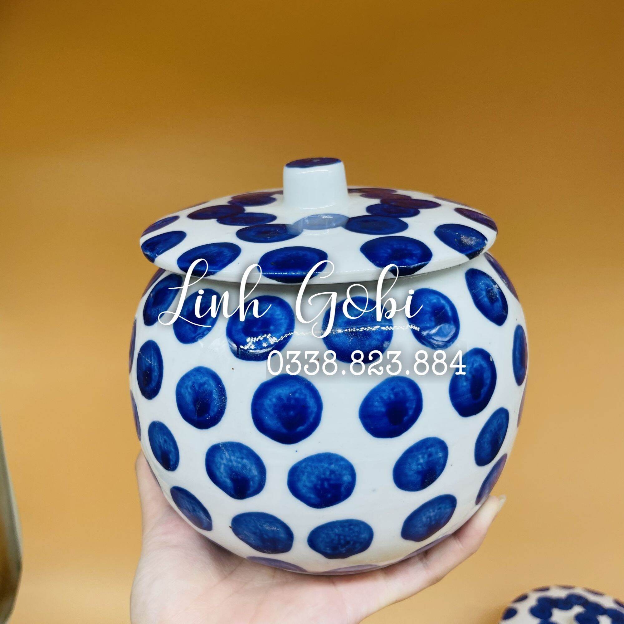Âu Chấm Bi đựng mỡ, hũ muối dưa cà bằng sứ