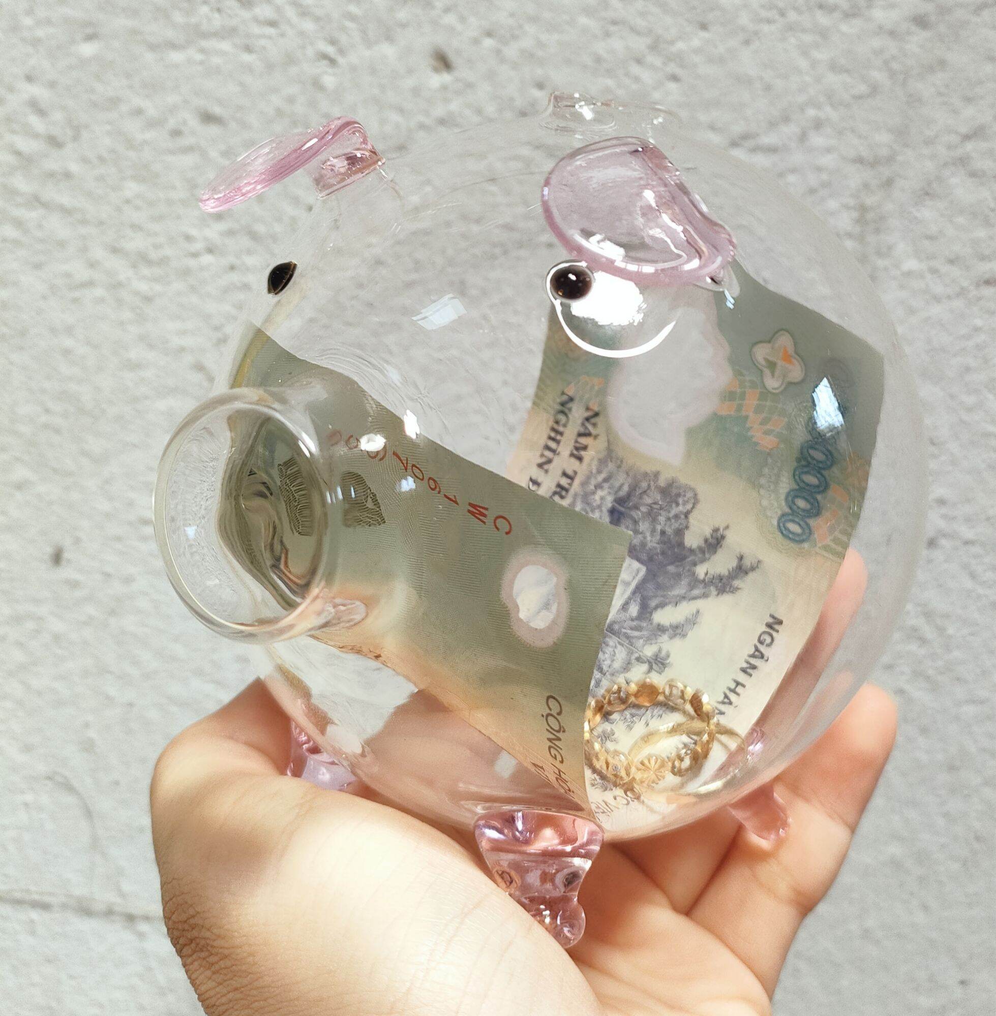 (Heo To) heo thủy tinh tiết kiệm vàng vỉ và tiền